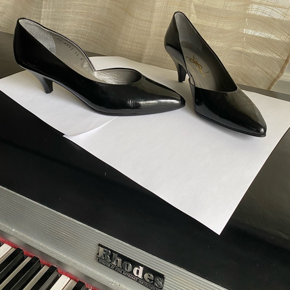 Yves Saint Laurent Black leather pumps Heels YSL Paris slides slip ons mules 36